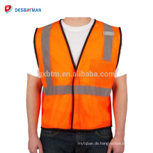 Warnweste der Großhandelshohe Sichtbarkeits-fluoreszierende Orange100% Polyester-Maschen-Gewebe-Männer mit reflektierenden Streifen für Verkehr / Straße